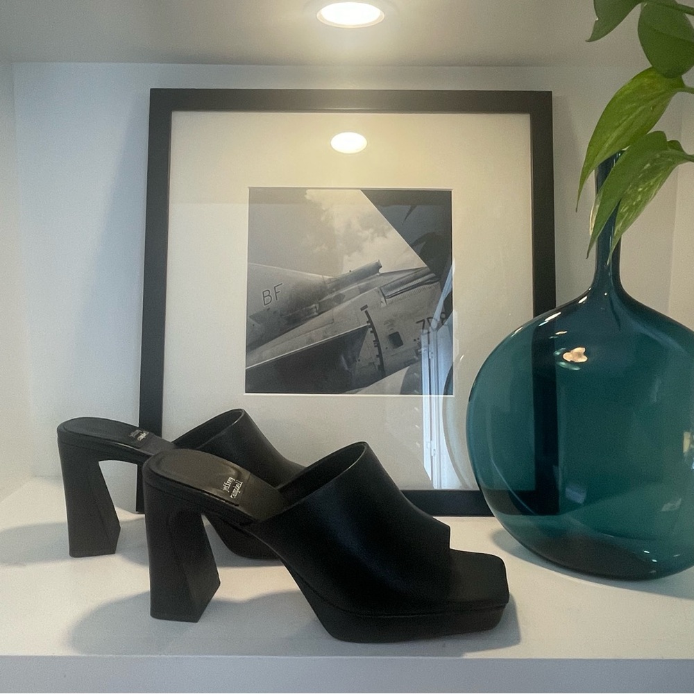 NWT Jeffery Campbell Black Square Toe Platform Sandal Mule Size 9 Padded Insole